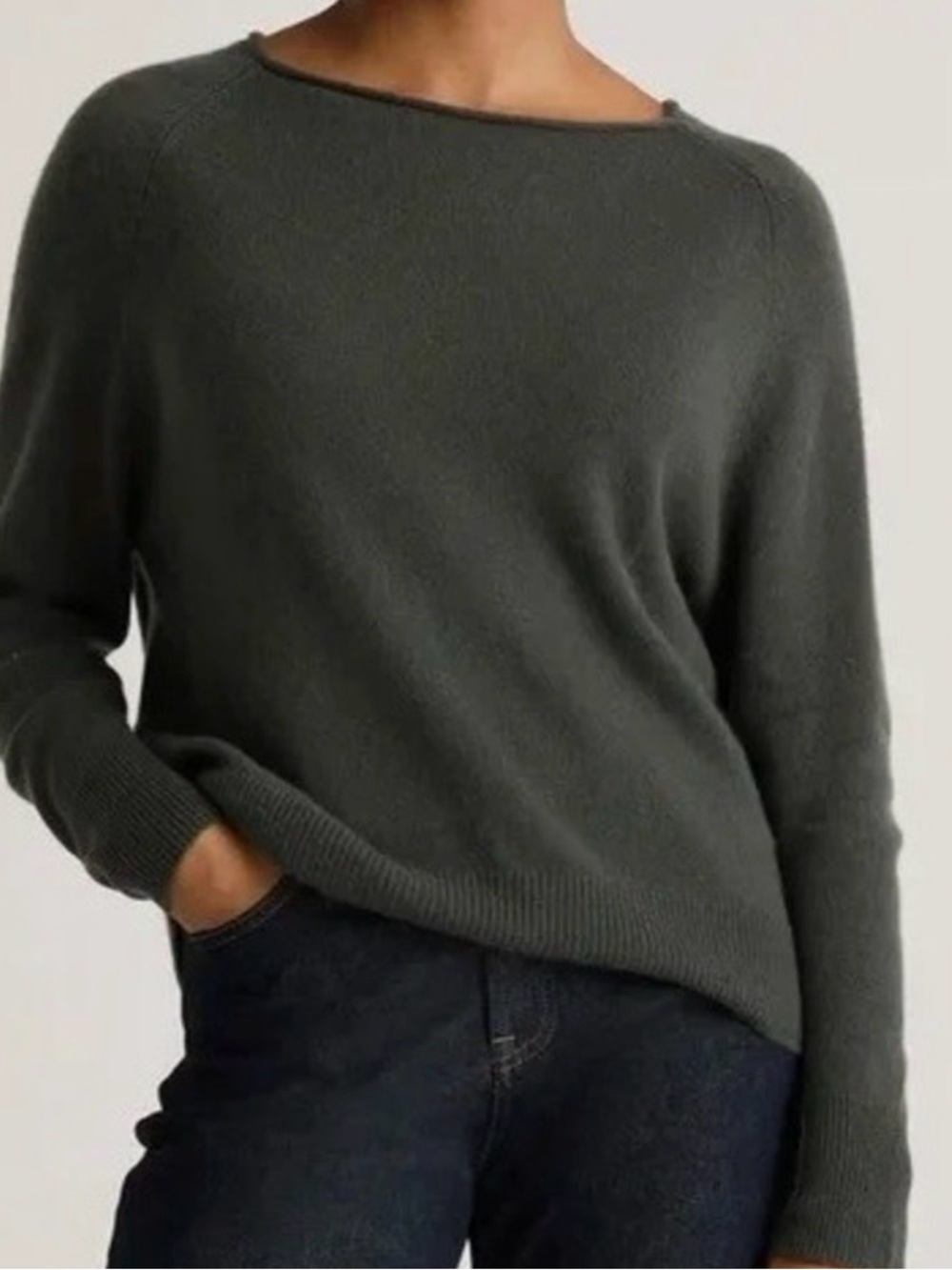Quince Women's Mongolian Cashmere Boat Neck Pullover Sweater Green Moss Size M
